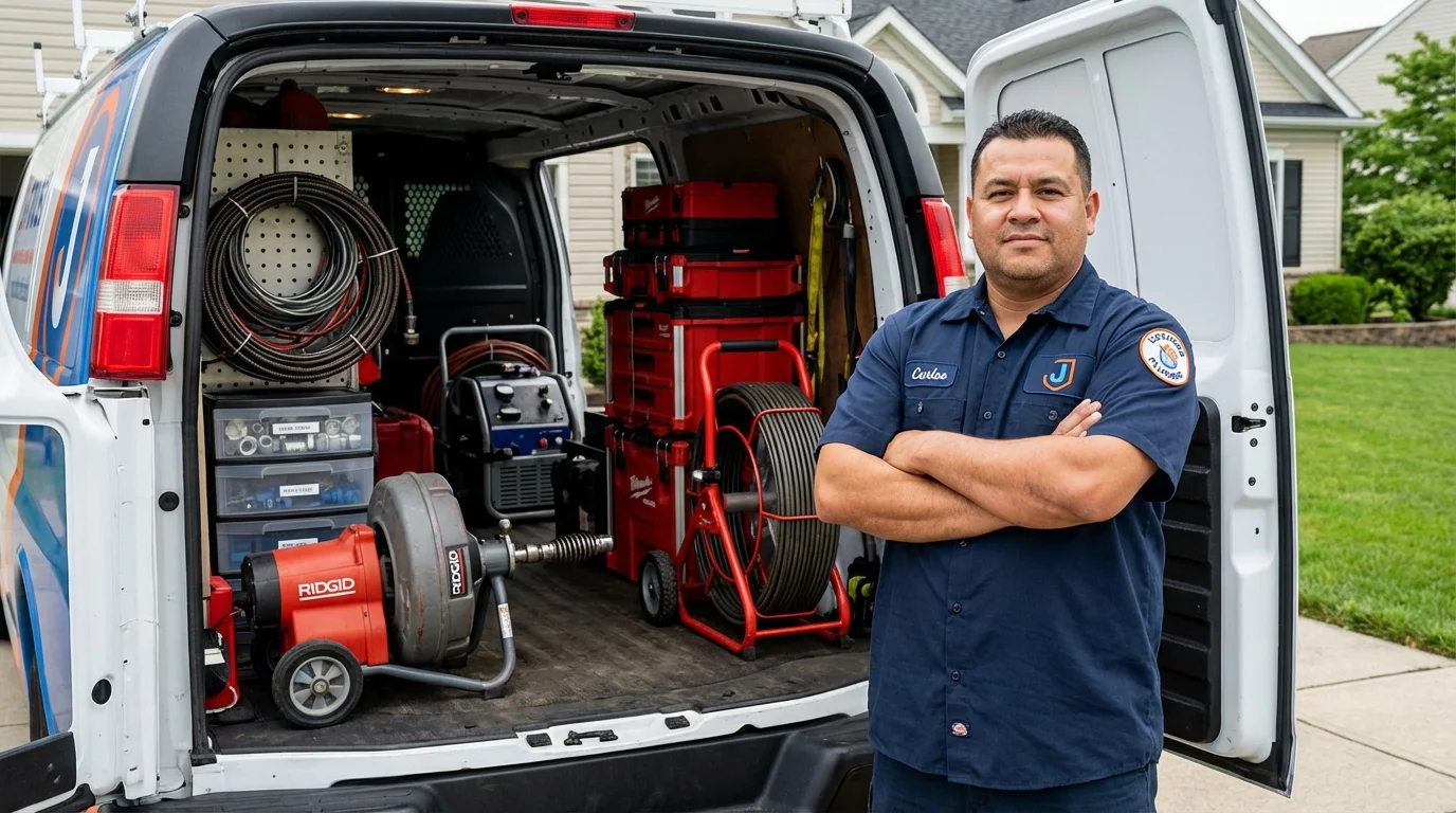 Professional drain cleaning equipment and Johns Plumbing LLC plumber in Winchendon