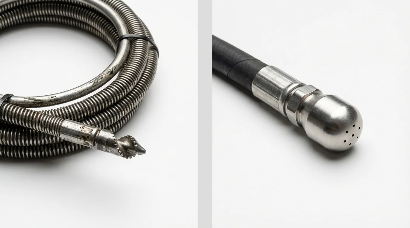 Drain snake cable and hydro jetting nozzle used for drain cleaning in Winchendon, MA