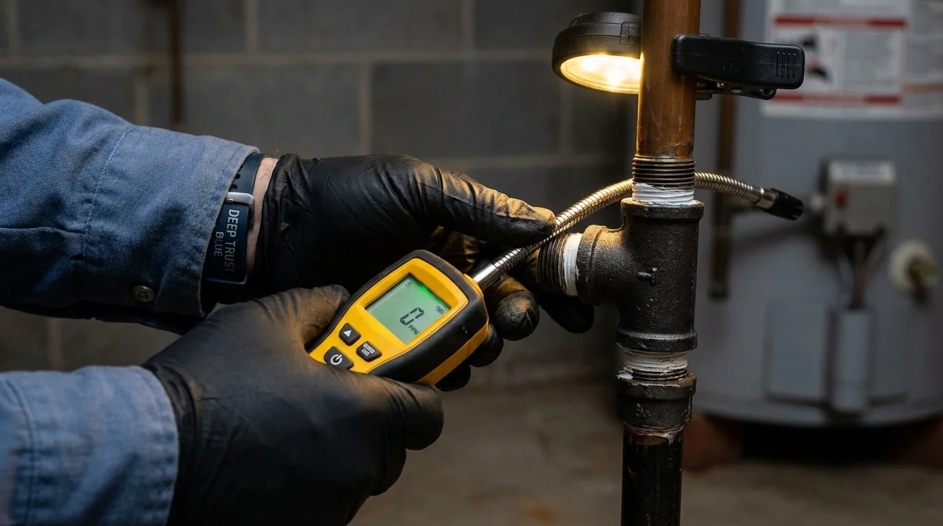 Gas leak detection with electronic sniffer by Johns Plumbing LLC in Winchendon