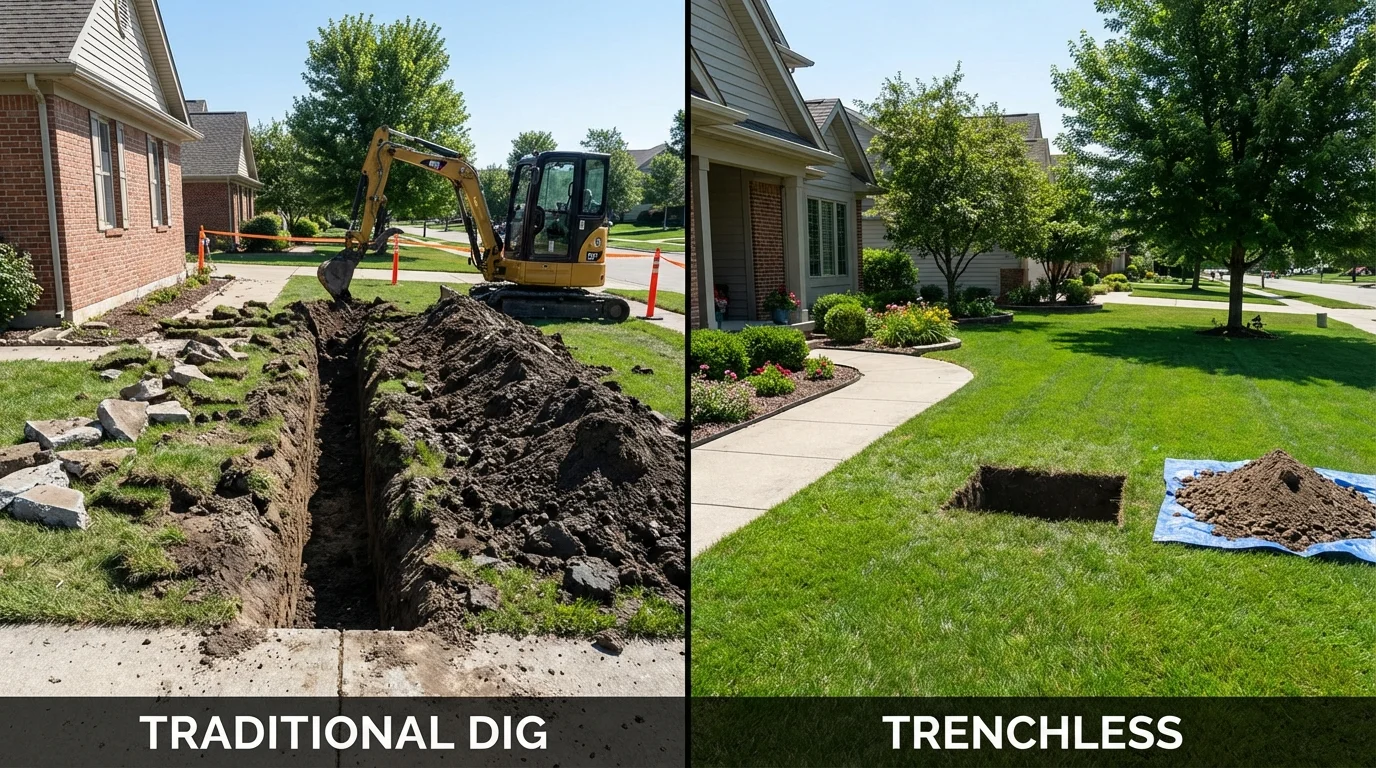 Trenchless sewer repair with minimal yard damage versus traditional excavation in Winchendon, MA